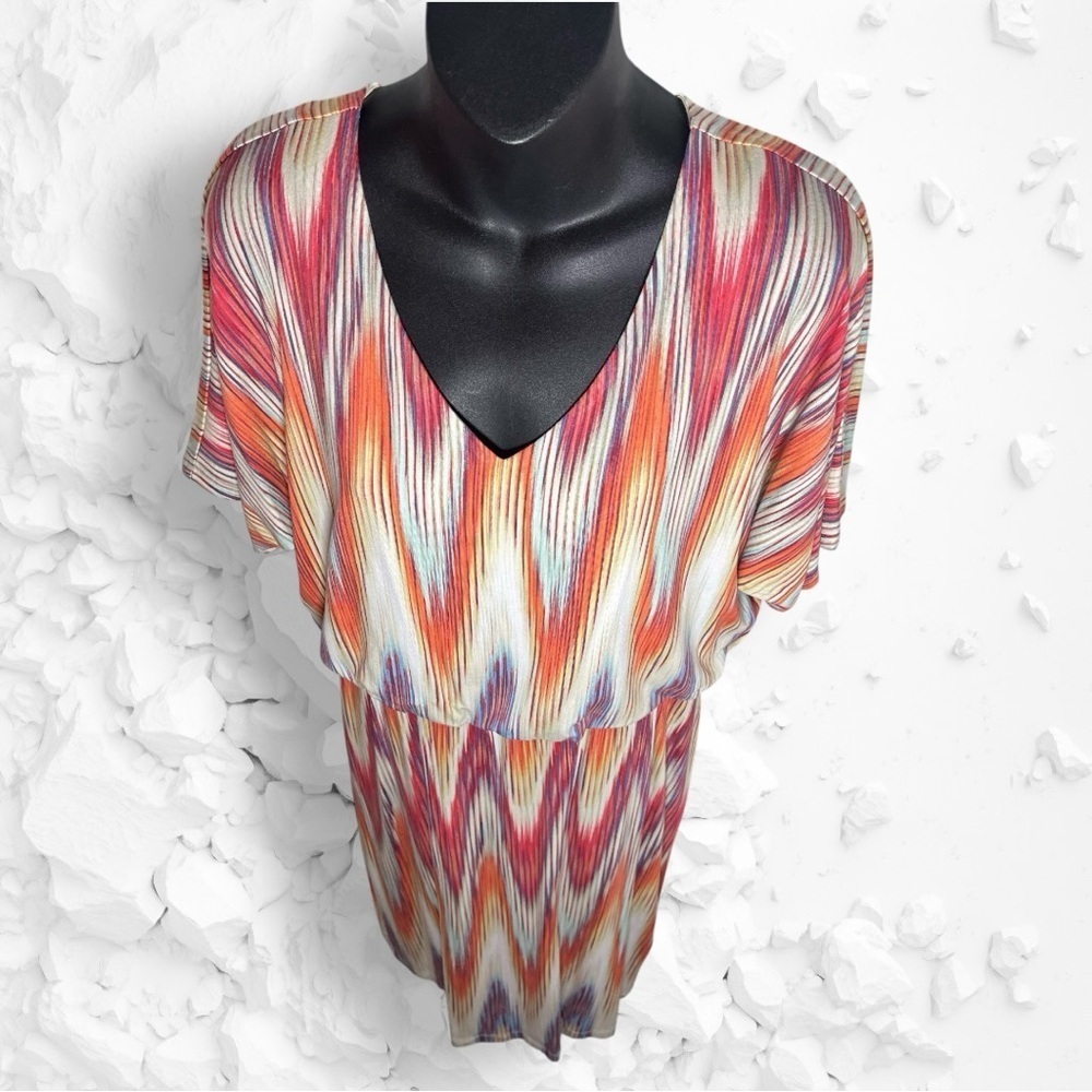 Chico’s NWT Ikat Print Multicolor Short Sleeve Dress Size Medium(Chico’s Size 1) - Picture 7 of 15